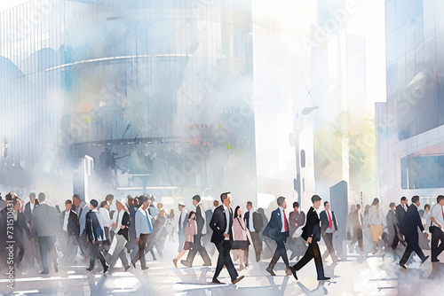 ビジネス街を歩く人々のビジネスシーン「AI生成画像」
