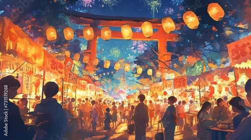 日本の夏祭りの風景 Generative AI
