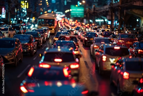 A traffic jam is shown at a crossroad during rush hour