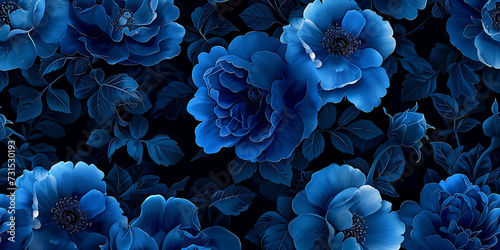 blue flowers on a black background