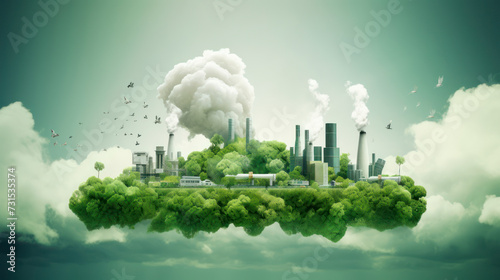 CO2 emission reduction concept with environmental icons, global warming, climate change, sustainable development, Greenhouse, connectivity, renewable energy green business background. Generative AI