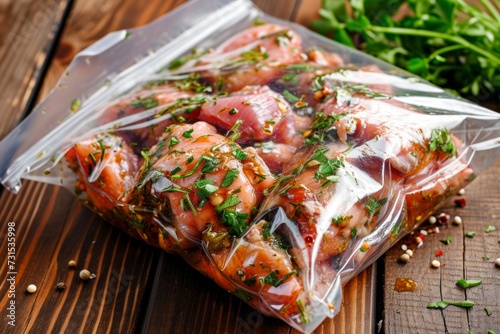 Chicken wings marinating in a plastic bag