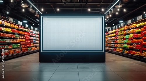 cart on the shelf, Intelligent Digital Signage , Augmented reality marketing and face recognition concept. Interactive artificial intelligence digital advertisement in retail hypermarket Mall.