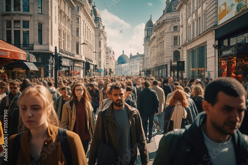 Mass of people walking on the street. Urban street photography concept. Crowd of people walking in shopping street