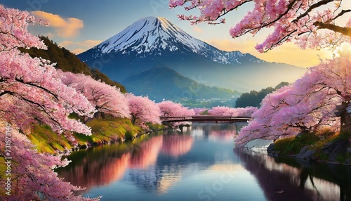 富士山が見える桜の咲く山