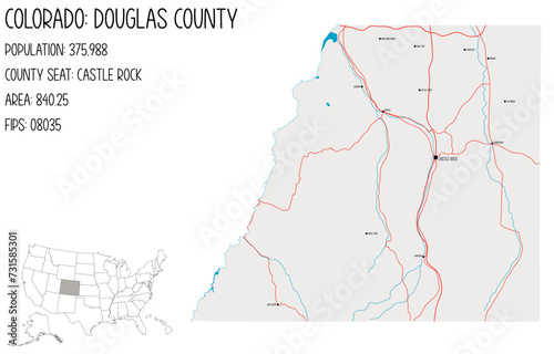 Large and detailed map of Douglas County in Colorado, USA.