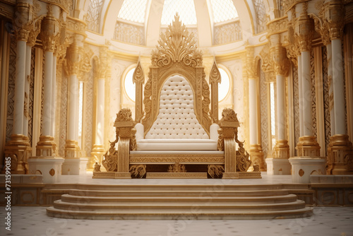 Luxurious golden throne at the royal palace, illustration generative AI