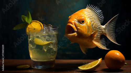 Happy chuckling sunfish with a cocktail