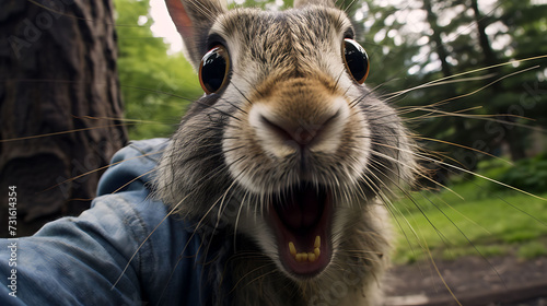 Close-up selfie portrait of a silly rabbit
