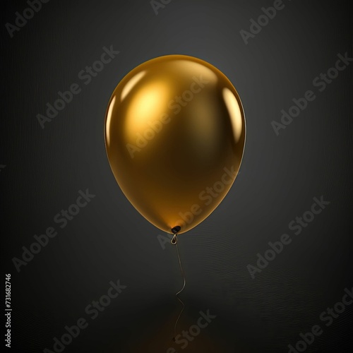 AI generated illustration of an isolated 3D golden balloon on a dark background with a reflection