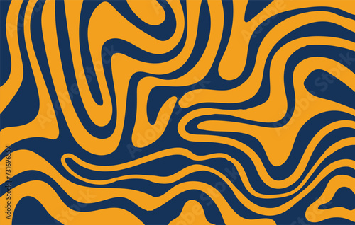 Wavy bold curved lines and squiggles ornament. brush strokes vector seamless pattern. blue and yellow wallpaper. 