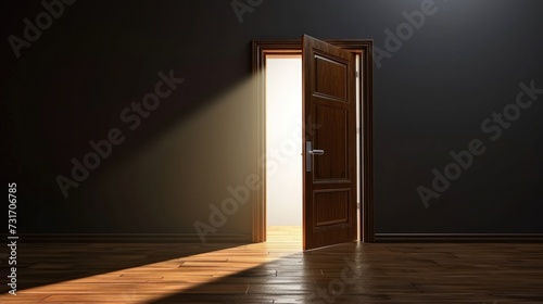 Sunlight Streaming Through an Open Door Into a Dark Room