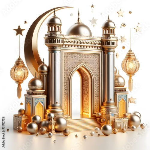 ramadan eid 3d Islamic gate golden color elegant decoration