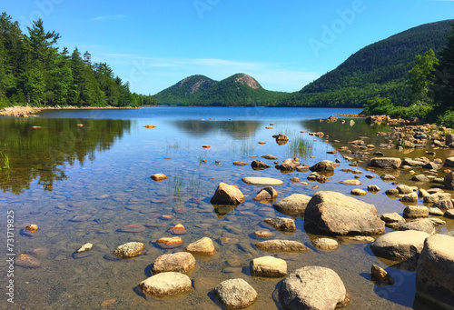 Jordan Pond, an oligotrophic tarn in the Acadia National Park, Maine, USA. 