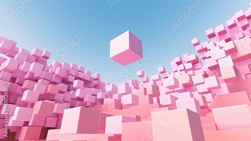 AI generated illustration of an abstract display of cubes arranged in a large cluster