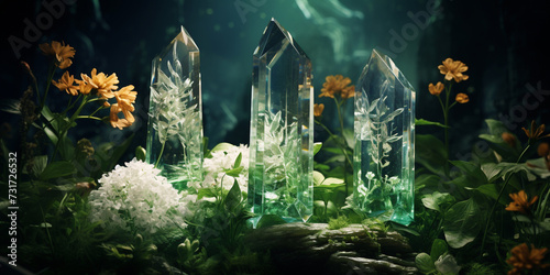 A green crystal in the dark cave . 