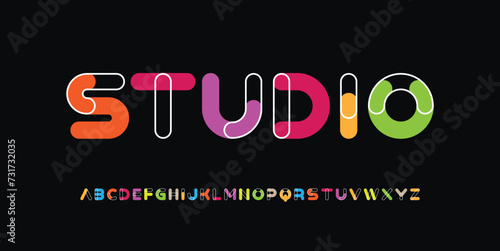 Creative Design vector Font of twisted Ribbon for Title, Header, Lettering, Logo. Funny Entertainment Active Sport Technology areas Typeface. Colorful rounded Letters and Numbers.
