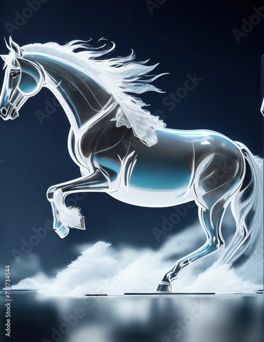 AI generated glossy white horse running in water