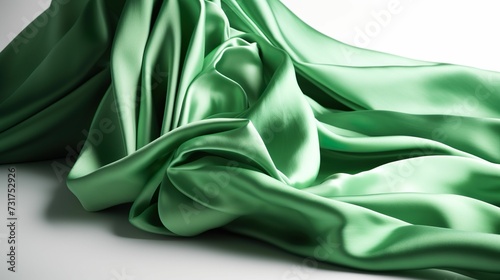 Luxurious green silk fabric with an incredibly soft and smooth texture against a white background