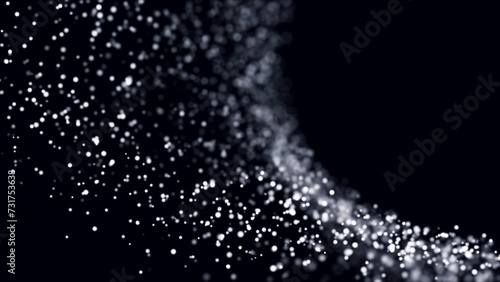 Abstract background of moving dust particles. Falling light. 3D rendering.