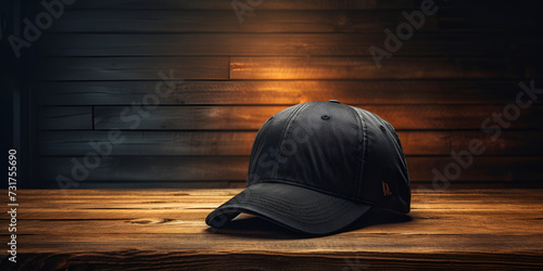 Casual elegance portrayed as a black baseball cap sits neatly on the table.