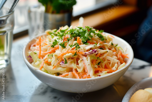 Coleslaw in a dining setting