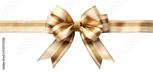 Elegant golden striped bow on a silky ribbon, cut out