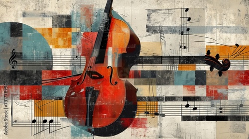 Classical musical instruments on background with music notes. Artistic illustration. Ai generative.