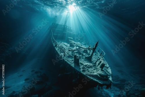 Photo of a shipwreck underwater