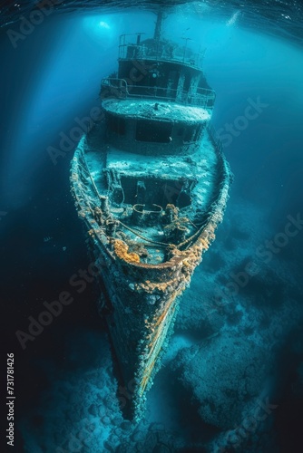 Photo of a shipwreck underwater