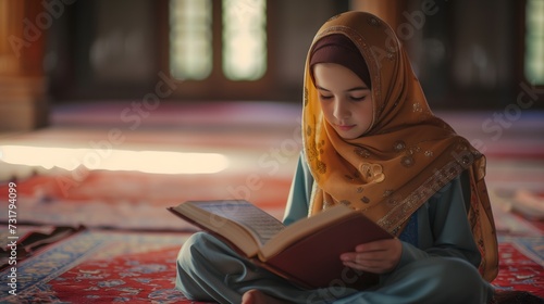 a young girl reciting Quranic verses in the mosque