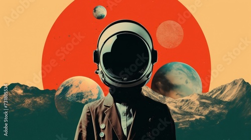 An illustration of a sci-fi cosmonaut in a retro style