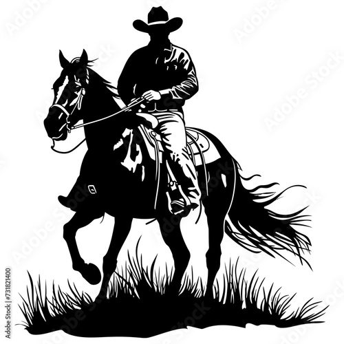 Silhouette cowboy in the horse full body