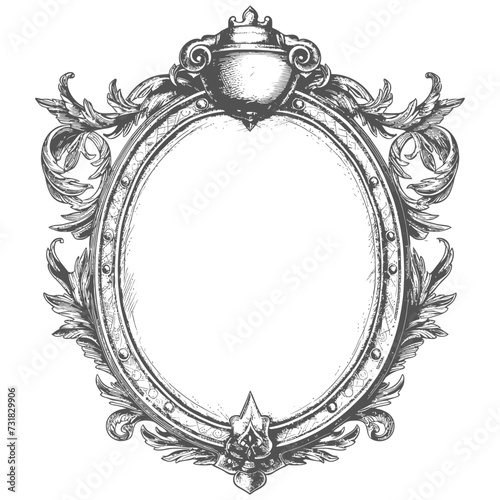 circle frame with ornament in old engraving style