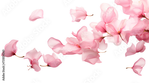 pink petals flying on white background