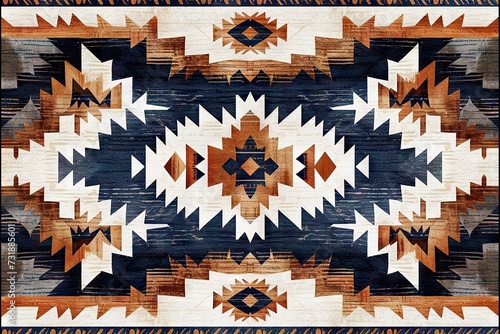 Navajo tribal vector seamless pattern navajo weaving coloration was mostly natural brown, white, and indigo, Vector seamless pattern Woven carpet illustration