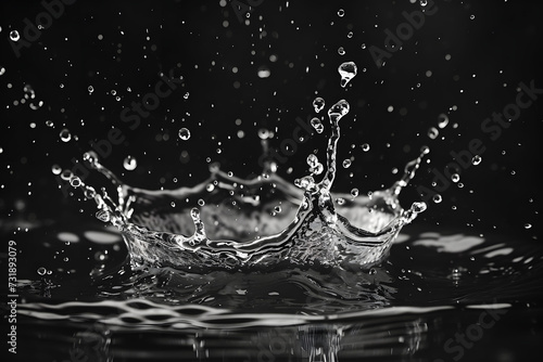Water splash with mood effect in black and white