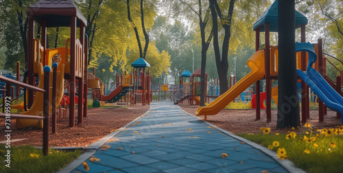A children's playground, play area. Generative AI.