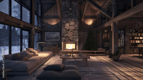 interior of a wooden house in the mountain