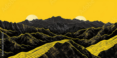 bright pop art illustration landscape mountains