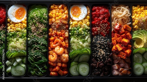a tray filled with assorted veggies and a hard boiled egg on top of one of the trays.