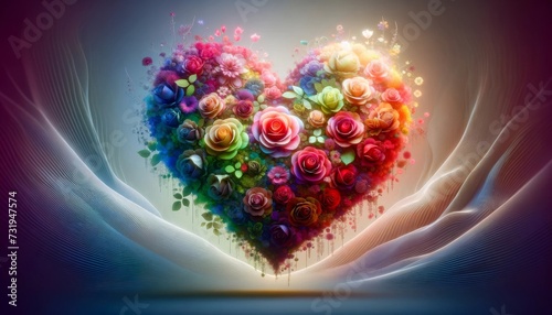 Luminous Floral Heart with Volumetric Lighting and Ethereal Mescaline Background