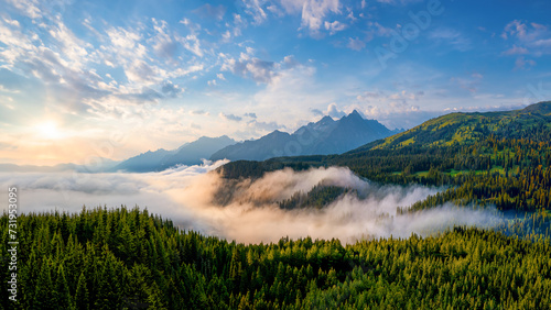 A misty morning in the beautiful Wildschönau region of Austria. It lies in a remote alpine valley at around 1,000m altitude on the western slopes of the Kitzbühel Alps.