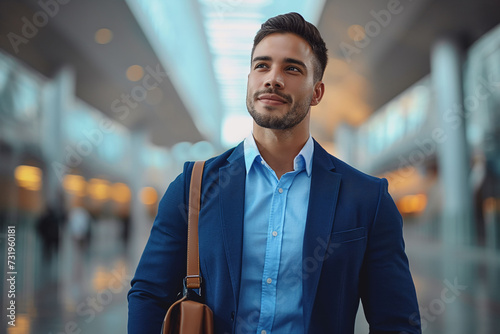 Young Business businessperson Walks Airport Terminal, Business Person Travels, corporate travel