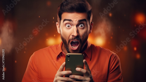 handsome man exited surprise face expression . Male feels shocked. exciting smile and happy adorable rejoices. Very enjoy and fun relax time. wow,