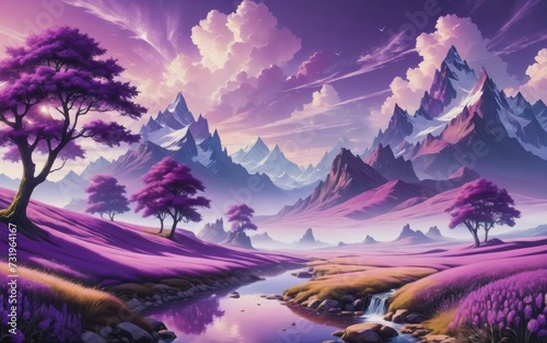 Dreamlike and surrealistic landscape wallpaper in purple tones