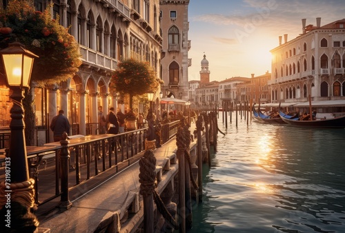 Beautiful view of the Grand Canal in Venice at sunset, Italy