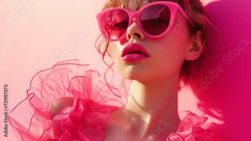 Fashionable Woman in Fuchsia Sunglasses Enjoying Summer Vibes