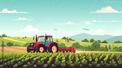 Commercial farming and agriculture and agribusiness concept with crops in open field