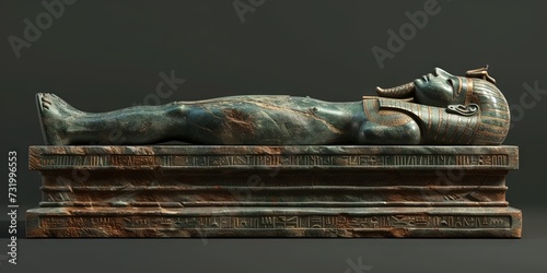 Egyptian sarcophagus with pharaoh inside his tomb 